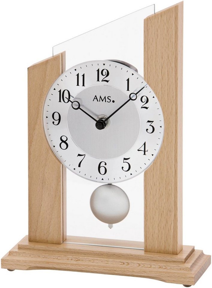 AMS Pendeltischuhr T1171 Wohnzimmer, Esszimmer, Holz, buchefarben,Made in Germany von AMS