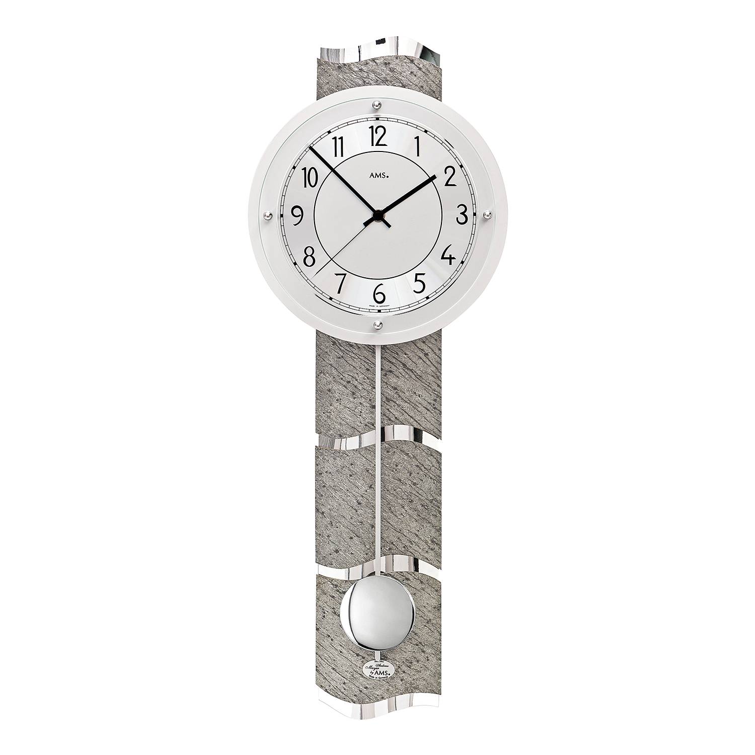 AMS Pendelwanduhr Bult Aluminium 24x66x10 cm (BxHxT) Grau/Silber von AMS