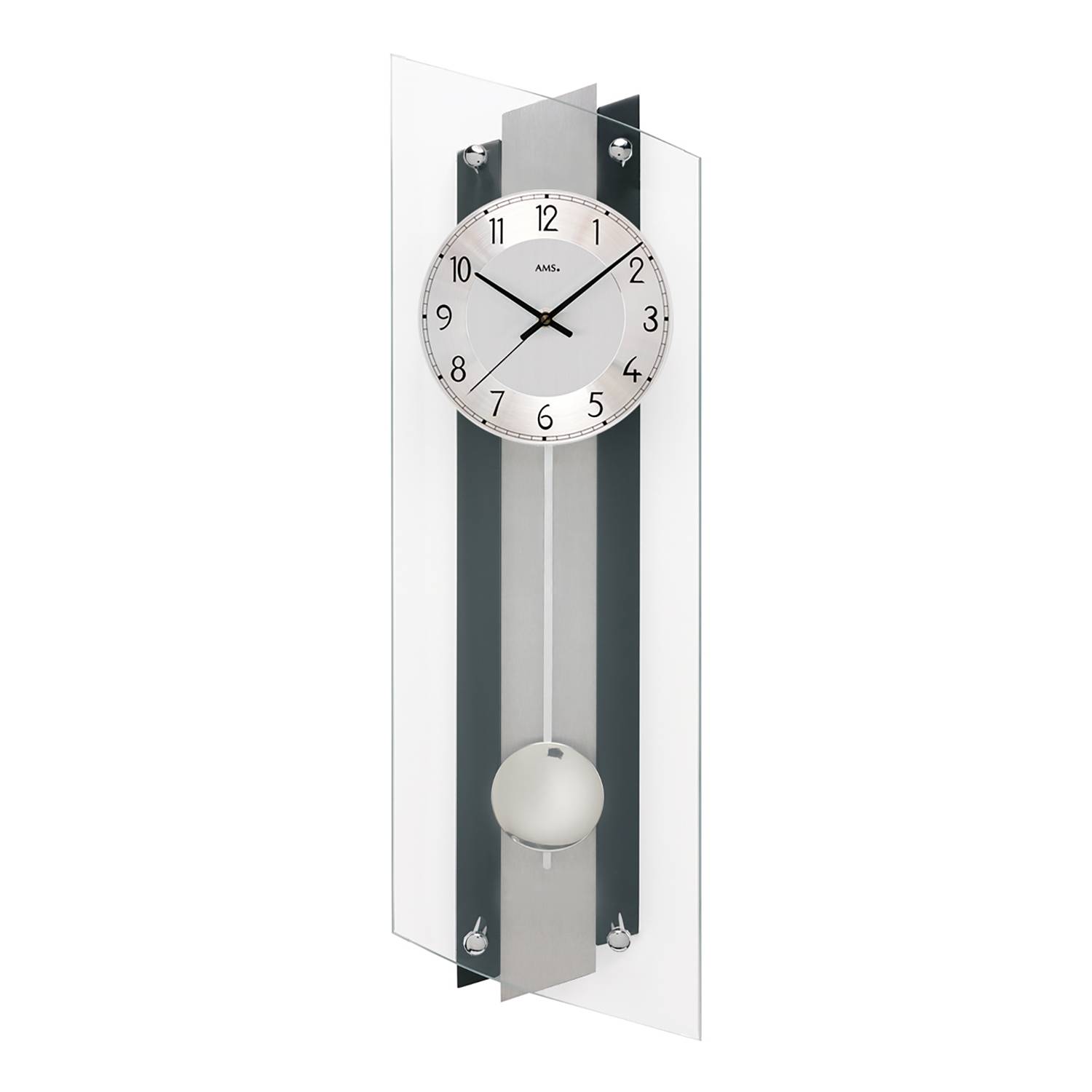 AMS Pendelwanduhr Centro Aluminium/Holzwerkstoff 19x67x10 cm (BxHxT) Silber/Schwarz von AMS