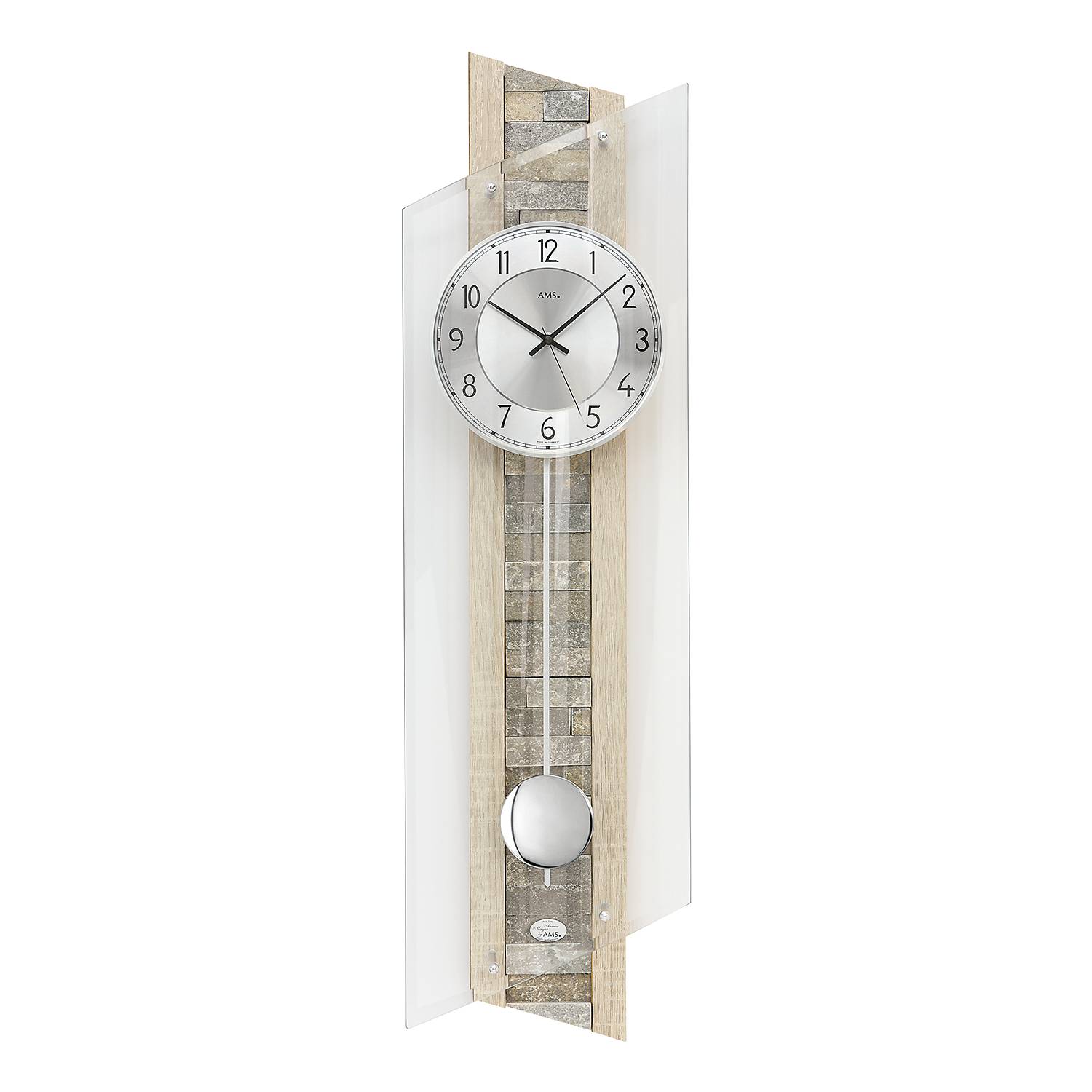 AMS Pendelwanduhr Hocking Aluminium/Holzwerkstoff 24x84x10 cm (BxHxT) Grau/Silber von AMS