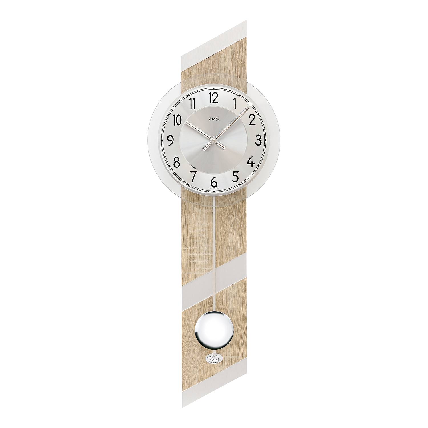 AMS Pendelwanduhr Junin Aluminium/Holzwerkstoff 23x69x8 cm (BxHxT) Braun/Silber von AMS