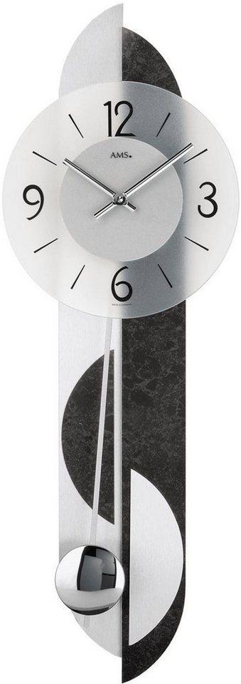 AMS Pendelwanduhr W7299 (Quarzuhr, Holz-/Aluminium-/Schiefergehäuse,Made in Germany,Wohnzimmer) von AMS
