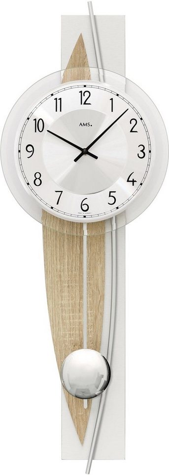 AMS Pendelwanduhr W7455 (Quarzuhr, Holz-/Aluminiumgehäuse,Esszimmer,Wohnzimmer,Made in Germany) von AMS