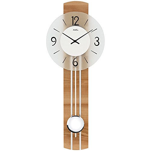 AMS Quarzuhr - Wanduhr Quarz mit Pendel Holz kernbuche furniert Pendeluhr von AMS