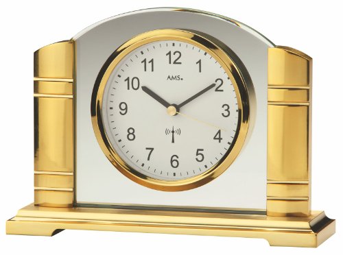 AMS Tischuhr 5143 Funk goldfarbenes Metallgehäuse mit geschliffenem Mineralglas von AMS