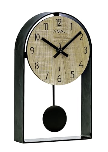 AMS Tischuhr 5189 - Funkpendeltischuhr, Metallgehäuse lackiert, 21x15cm, Wohnzimmeruhr, arabische Ziffern von AMS