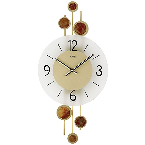 AMS Wanduhr 9389 Quarzuhr Dekouhr Hängeuhr dekorative Metallauflagen Mineralglas von AMS