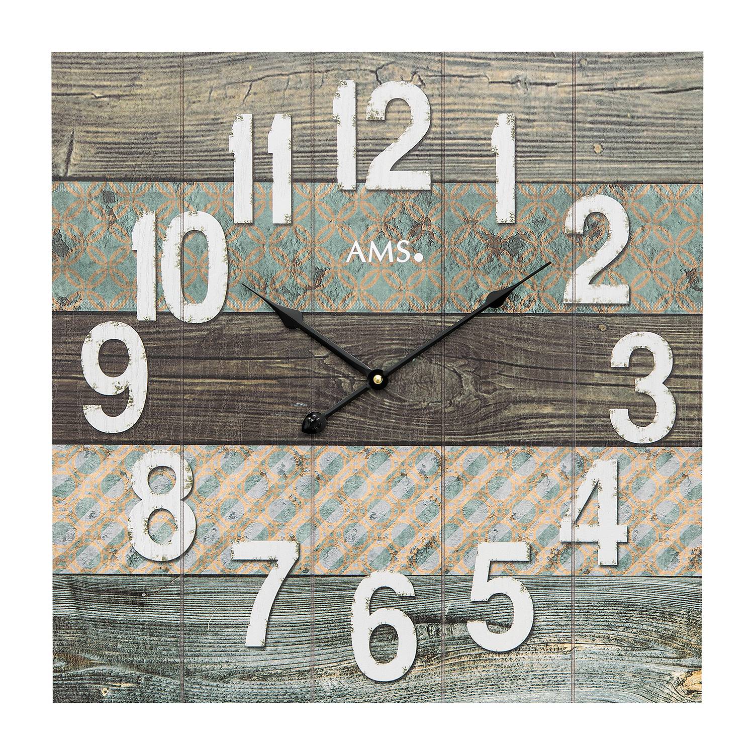 AMS Wanduhr Araxa Holzwerkstoff 50x50x5 cm (BxHxT) Braun/Blau von AMS