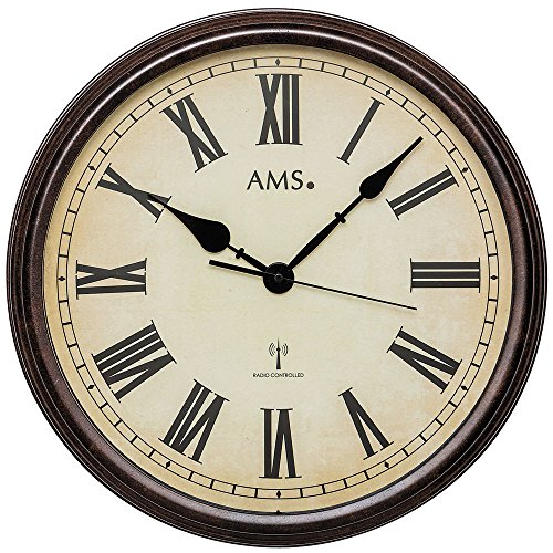 AMS - Wanduhr Funk Funkwanduhr analog rund antik Vintage Retro von AMS