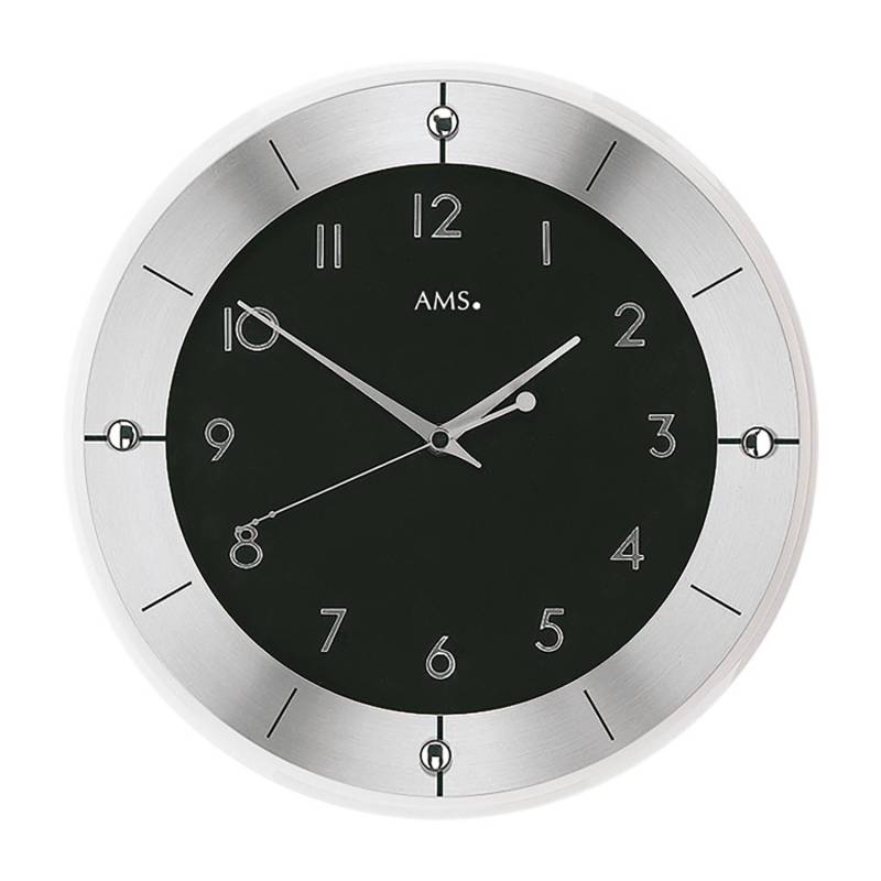 AMS Wanduhr Garza Kunststoff/Aluminium Ø 31 cm Silber/Schwarz von AMS