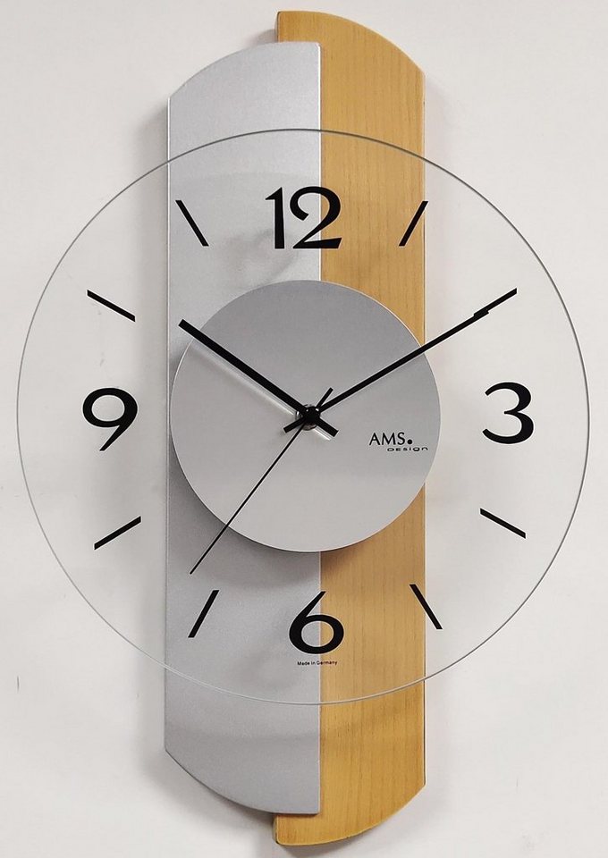 AMS Wanduhr W9209 (Made in Germany,Holz,Buche,Wohnzimmer,Esszimmer,Küche,Arbeitszimmer) von AMS
