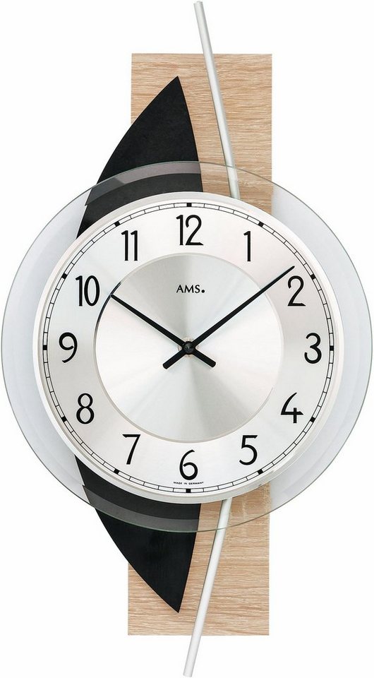 AMS Wanduhr W9551 (Quarzuhr,Holz,Wohnzimmer,Esszimmer,Küche,Made in Germany,Büro,Flur) von AMS