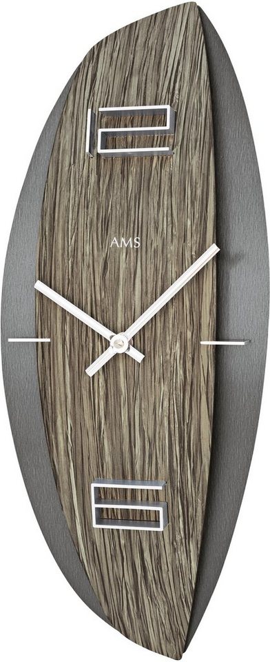 AMS Wanduhr W9600 (Made in Germany,Quarz,Aluminium,Holz,Wohnzimmer,Küche,Arbeitszimmer) von AMS