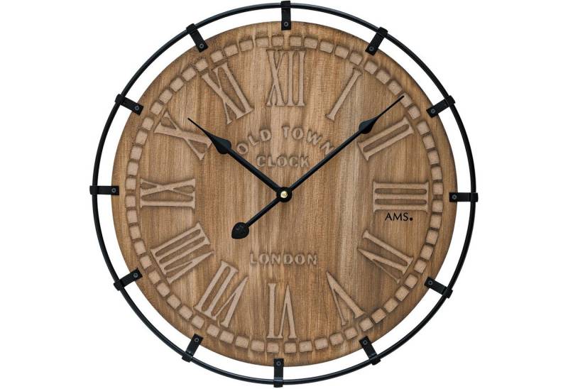 AMS Wanduhr W9616 (Quarz,Holz,Metall,Wohnzimmer,Esszimmer,Küche,Arbeitszimmer,Büro,Flur) von AMS