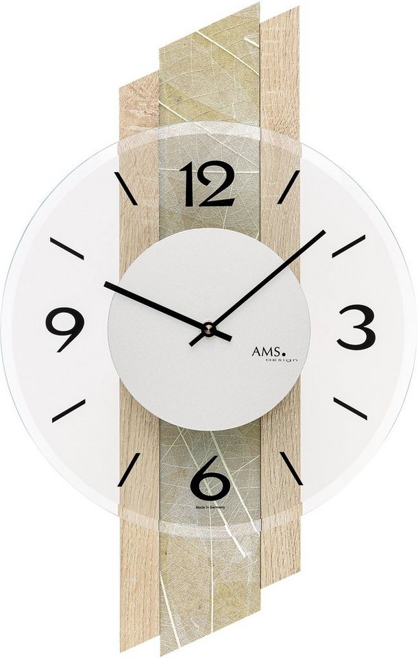 AMS Wanduhr W9665 (Made in Germany,Holz,Wohnzimmer,Esszimmer,Küche,Arbeitszimmer,Flur) von AMS