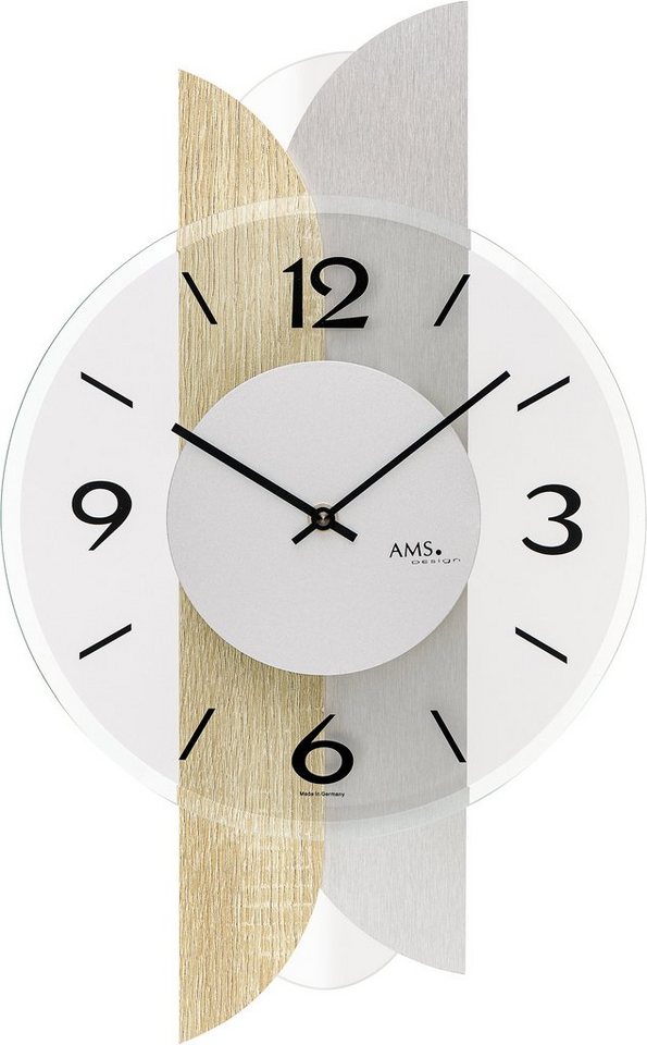 AMS Wanduhr W9667 (Made in Germany,Holz,Wohnzimmer,Esszimmer,Küche,Arbeitszimmer,Flur) von AMS