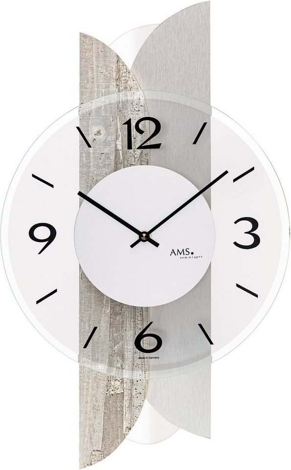 AMS Wanduhr W9668 (Made in Germany,Holz,Wohnzimmer,Esszimmer,Küche,Arbeitszimmer,Flur) von AMS