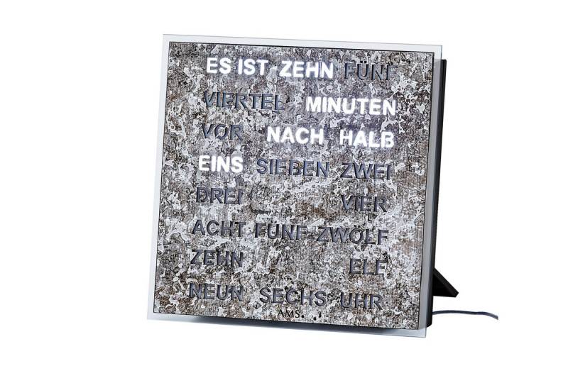 AMS Wanduhr Wortuhr LED Wanduhr Tischuhr 20x20cm (Quadratisch) von AMS