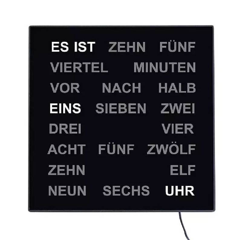 AMS Wanduhr Wortuhr LED Wanduhr Tischuhr 28x28cm (Anzeige in Wort und Schrift) von AMS