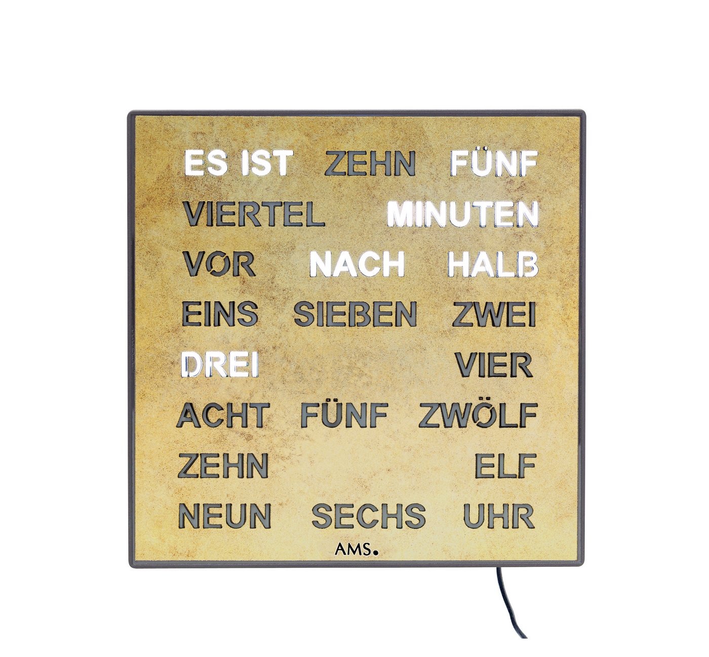 AMS Wanduhr Wortuhr LED Wanduhr Tischuhr 28x28cm (Anzeige in Wort und Schrift) von AMS