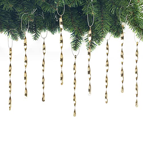 AMS Weihnachtsbaum-Aufhängung aus Aluminium – 17,8 cm 24-teiliges Ornament-Set – Eiszapfen sieht Dekoration für jeden Urlaub Party Hochzeit Zubehör gold von AMS