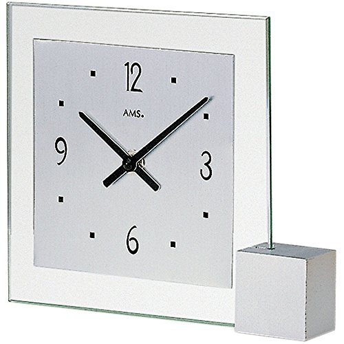 AMS design Tischuhr 102 Designer Uhr zum Stellen Silber silberlackierter Holzsockel moderne Quarz Tischuhr von AMS