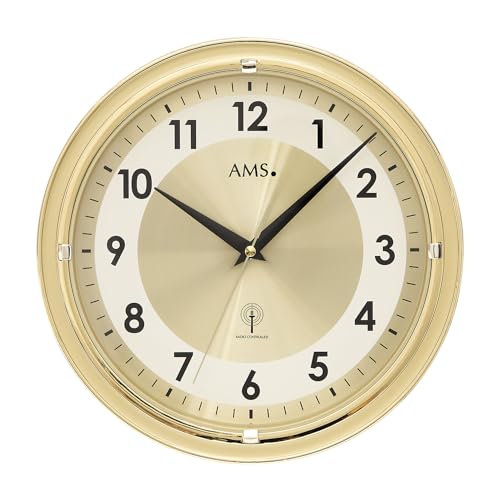 AMS. Funk-Wanduhr Civetta 5946, goldenes Kunststoffgehäuse, mit Aluminium-Zifferblatt, arabischen Ziffern und Mineralglasabdeckung, 30 cm AMS. Funk-Wanduhr Civetta 5946, goldenes Kunststoffgehäuse, mit Aluminium-Zifferblatt, arabischen Ziffern und Mineralglasabdeckung, 30 cm von AMS