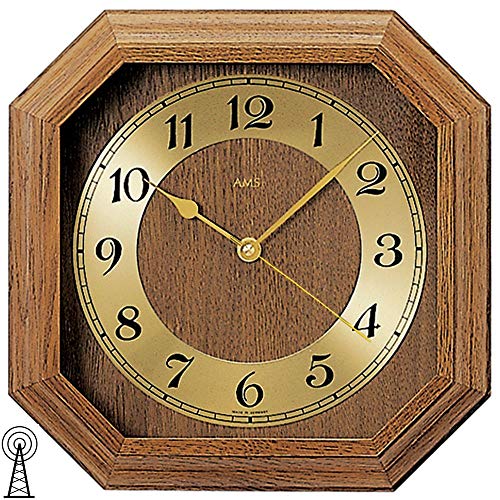 Funk-Wanduhr aus Eiche Holz Mineralglas Funkuhr rustikal mit gold Funk-Wanduhr aus Eiche Holz Mineralglas Funkuhr rustikal mit gold von AMS