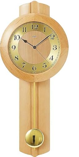 Pendeluhr AMS 5165 / 16 Wanduhr mit Pendel Funk , Massivholz Erle , Mineralglas von AMS