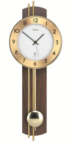 Pendeluhr AMS 5266 / 1 Wanduhr mit Pendel Funk , Holzrückwand Nussbaum furniert , Messingstäbe von AMS