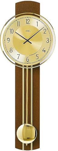 Pendeluhr AMS 7115 / 1 Wanduhr mit Pendel Quarz , Massivholz nussbaumfarben lackiert von AMS