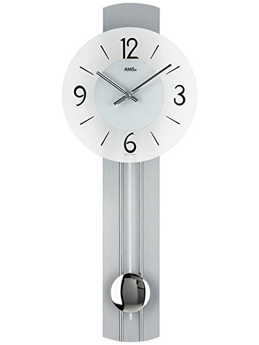 Pendeluhr AMS 7275 Wanduhr mit Pendel Quarz , Holzrückwand silber lackiert von AMS