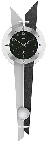 Pendeluhr AMS Wanduhr 5253 mit Pendel Funk Holzrückwand Schiefer Aluminium Mineralglas von AMS