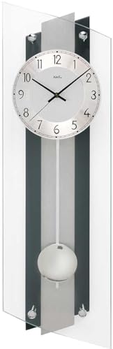 Pendeluhr AMS Wanduhr 5262 Funk mit Pendel Holzrückwand , geschliffenes Aluminium von AMS