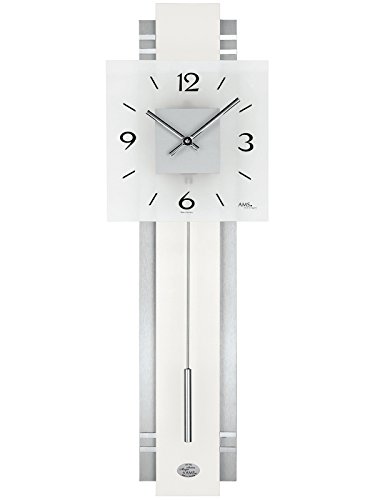 Pendeluhr AMS Wanduhr 7302 Quarz mit Pendel Aluminium Holzrückwand Mineralglas von AMS