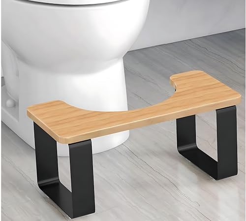AMSAMOTION Metall mit Holz-Toilettenhocker, 7 Zoll 18CM Badezimmer Kothocker Erwachsene, Anti-Rutsch-Hocker, Gesunder Tragbarer Toilettenhocker für Erwachsene Kinder von AMSAMOTION