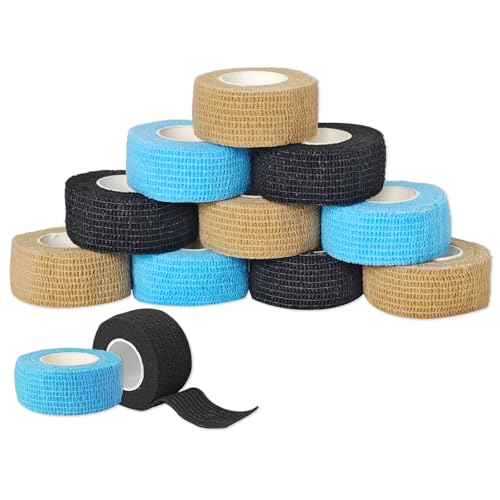 AMSGANK 12 Rollen Selbstklebender Verband, 2.5cm x 4.5m Non-Woven Selbsthaftende Bandage für Mensch und Tier Elastische Binde Bandage Fixierbinde Haftbandage Selbstklebend für Sport Haustiere von AMSGANK