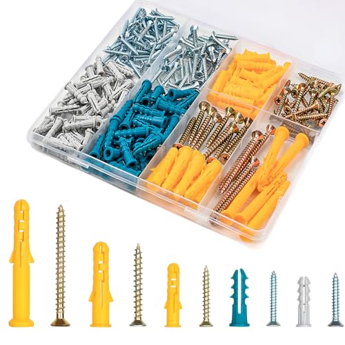 AMSGANK 270 Stück Schrauben und Dübel Set, Mauerwerk Ziegel Betonwand Selbstbohrende Schrauben und Gipskartondübel Ankerbolzen - 135 x Schlagdübel und 135 x Gipskarton Schrauben von AMSGANK