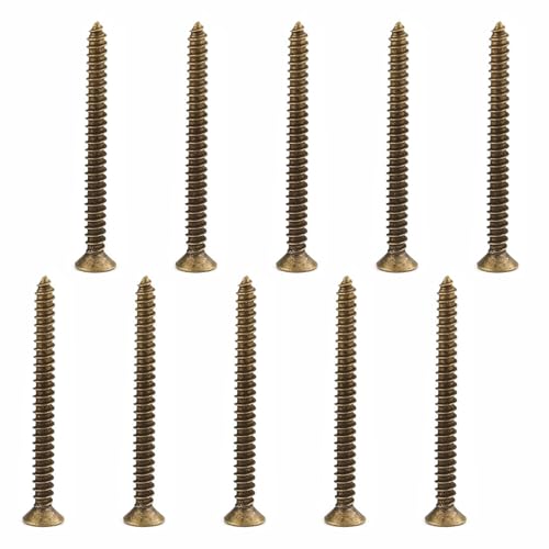 AMSLSIU Bronzefarbenes M4 x 45 mm Holzschrauben Sortiment für die Faserplattenkonstruktion. Selbstschneidende Schrauben mit Senkkopf und Kreuzschlitz aus Messing, Ein M4*45MM von AMSLSIU