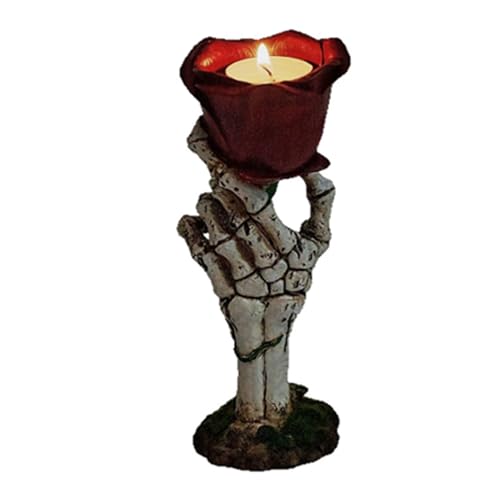 AMSLSIU Dekorativer Totenkopf Kerzenhalter in Handform, vielseitig einsetzbar, aus robustem Material. Ideal für Bar Dekoration, romantisches Halloween von AMSLSIU