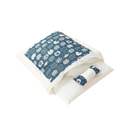 AMSLSIU Katzenschlafsack Feline Friend S, personalisiertes gemütliches Eck Baumwoll Selbstwärmendes Katzennestbett, bequemes Haustierhöhlenbett, Blau M 55 * 40 von AMSLSIU
