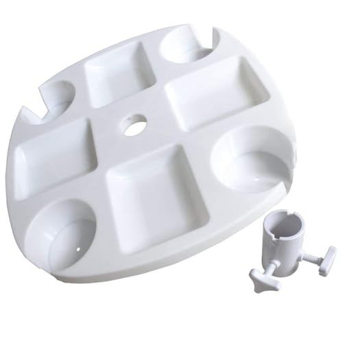 AMSLSIU Outdoor Strandschirm Tischtablett mit 4 Getränkehaltern, Sonnenbrillen Snack Kunststoffhalter, Aufhängehaken, Schwimmbad Schirme von AMSLSIU