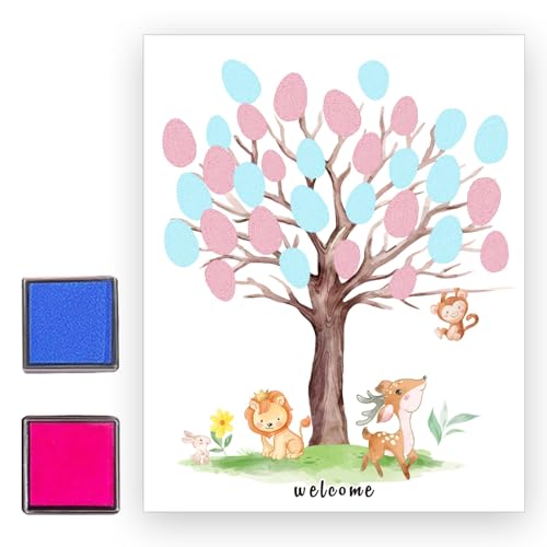 AMSNINK Gender Reveal Party Fingerprint Tree - (12 Zoll x 16.5 Zoll) Animal Theme Gender Proclamation Baby Decoration Fingerprint Leaves as Guest Book & Keepsake for Gender Reveal Party Decoration AMSNINK Gender Reveal Party Fingerprint Tree - (12 Zoll x 16.5 Zoll) Animal Theme Gender Proclamation Baby Decoration Fingerprint Leaves as Guest Book & Keepsake for Gender Reveal Party Decoration von AMSNINK