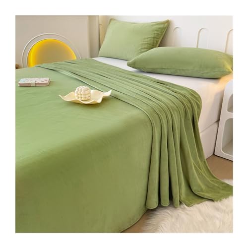 AMSOAN Warme Bettlaken ohne Gummizug Cashmere-Touch Warme Fleece Betttuch Flauschig Plüsch Flanell Haustuch ohne Spanngummi Größen (Color : Green, Size : 245x250cm+48x74cm x2) von AMSOAN