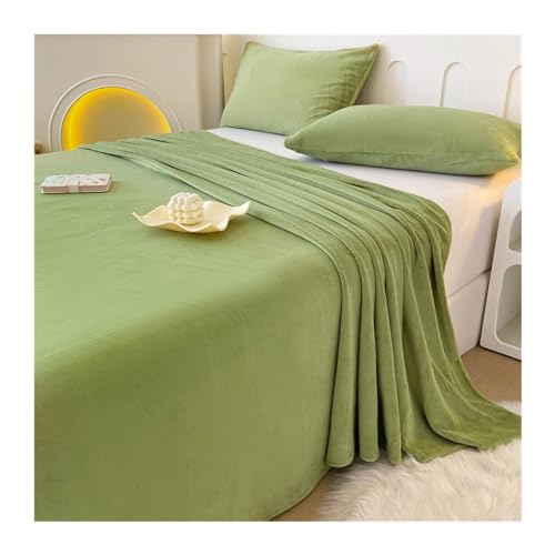 Warme Bettlaken ohne Gummizug Cashmere-Touch Warme Fleece Betttuch Flauschig Plüsch Flanell Haustuch ohne Spanngummi Größen (Color : Green, Size : 160x230cm) von AMSOAN