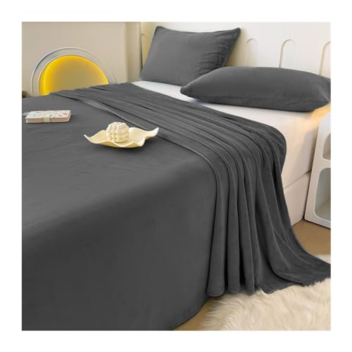 Warme Bettlaken ohne Gummizug Cashmere-Touch Warme Fleece Betttuch Flauschig Plüsch Flanell Haustuch ohne Spanngummi Größen (Color : Grey(Gray), Size : 200x230cm) von AMSOAN