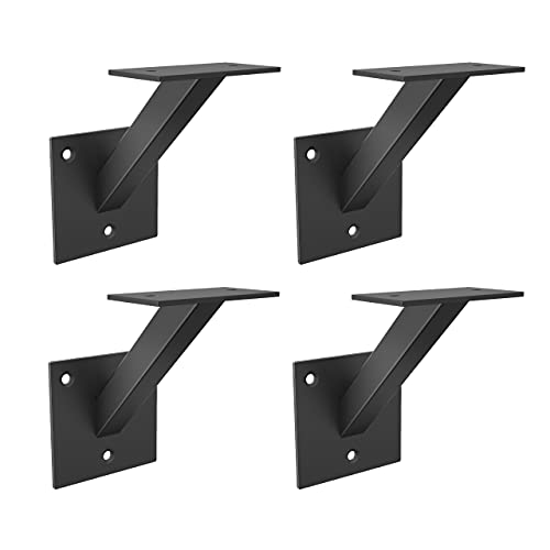 AMSOOM Handlauf-Halterung, robuste Stahl-Treppenteile für Wandmontage, Treppengeländer, Zubehör, Treppenhaus, Unterstützung, Hardware für Holz oder Metall, quadratische Geländer (schwarz, 4 Stück) von AMSOOM