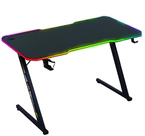 AMSTRAD Gaming Schreibtisch Z-LED-Aurora, 120 x 60 cm, LED-Beleuchtung mit 256 Modi, Carbon-Oberfläche, mit Getränkehalter von AMSTRAD
