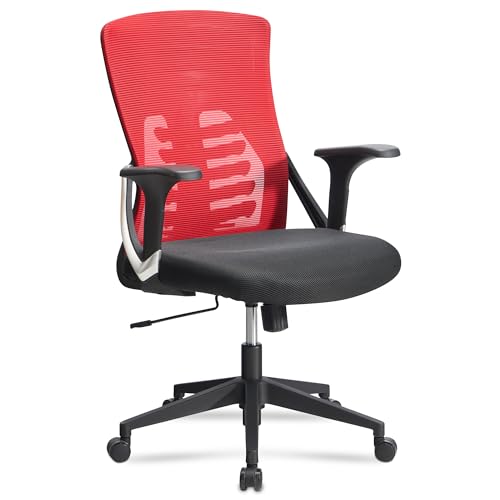 AMSTYLE Bürostuhl Rot/Schwarz Mesh-Bezug Schreibtischstuhl bis 120 kg, Drehstuhl höhenverstellbar mit Lendenwirbelstütze, Stoff-Schreibtischsessel ergonomisch mit Armlehnen & Wippfunktion von AMSTYLE
