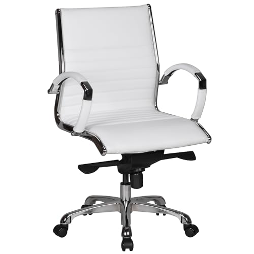 Amstyle Bürostuhl Salzburg 2 Bezug Echtleder Design Schreibtischstuhl X-XL 120 kg Chefsessel höhenverstellbar Drehstuhl ergonomisch mit Armlehnen Polster niedrige Rücken-Lehne Wippfunktion niedrig weiß von Amstyle